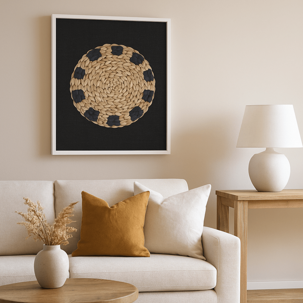 BHD HOME Artwork Africana Place Mat Raffia Natural on Black Artwork 40 x 50cm