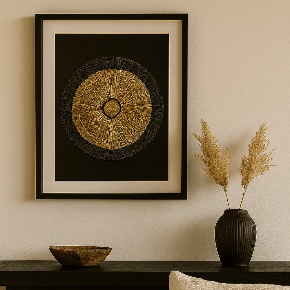 BHD HOME Artwork Agate Grass Mat Gold & Black on White Artwork 67 x 85cm