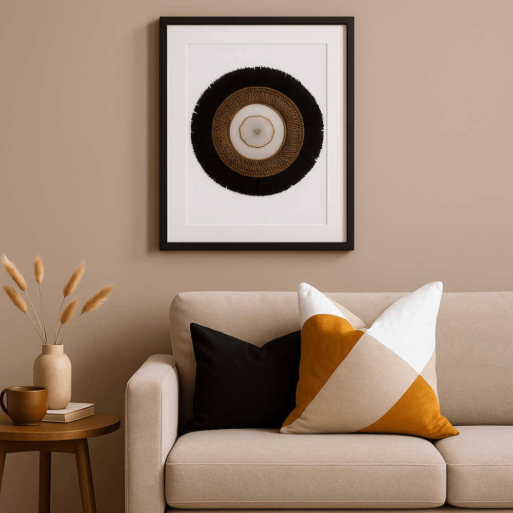 BHD HOME Artwork Agate White on Linen, Black Grass Ring & Placemat Artwork 67 x 85cm