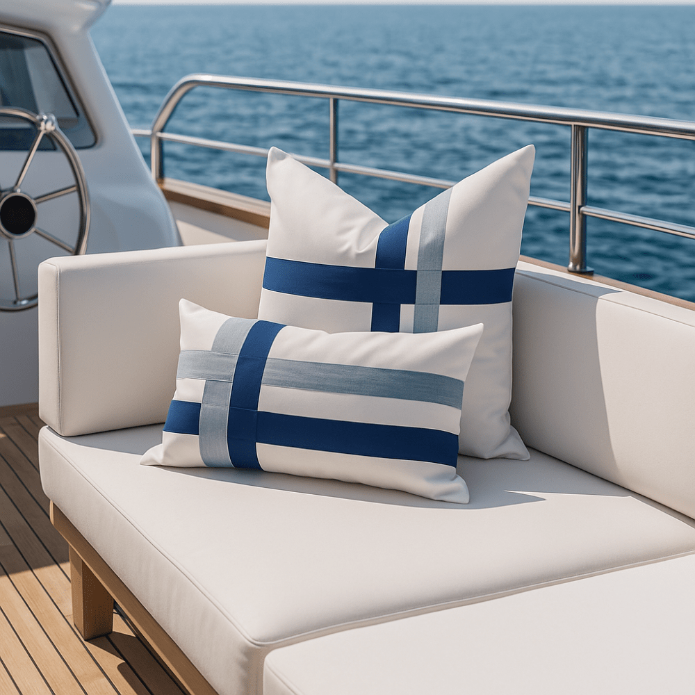 BHD HOME BHD Bespoke Knife Edge The Outdoor Burleigh Navy Lumber Cushion 40 x 60cm