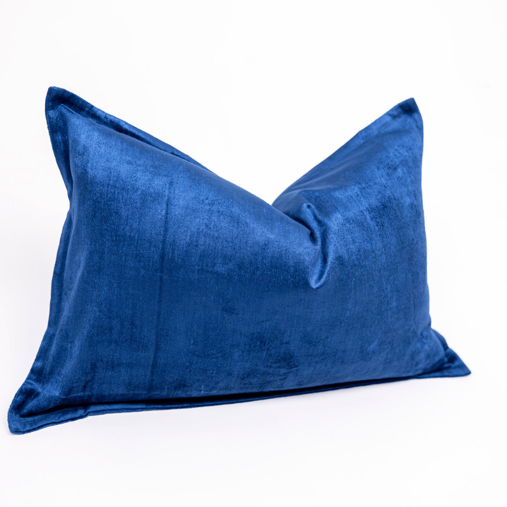 BHD HOME BHD Bespoke Velvet Flange Prussian Blue Medium Lumbar Cushion 40 x 60cm