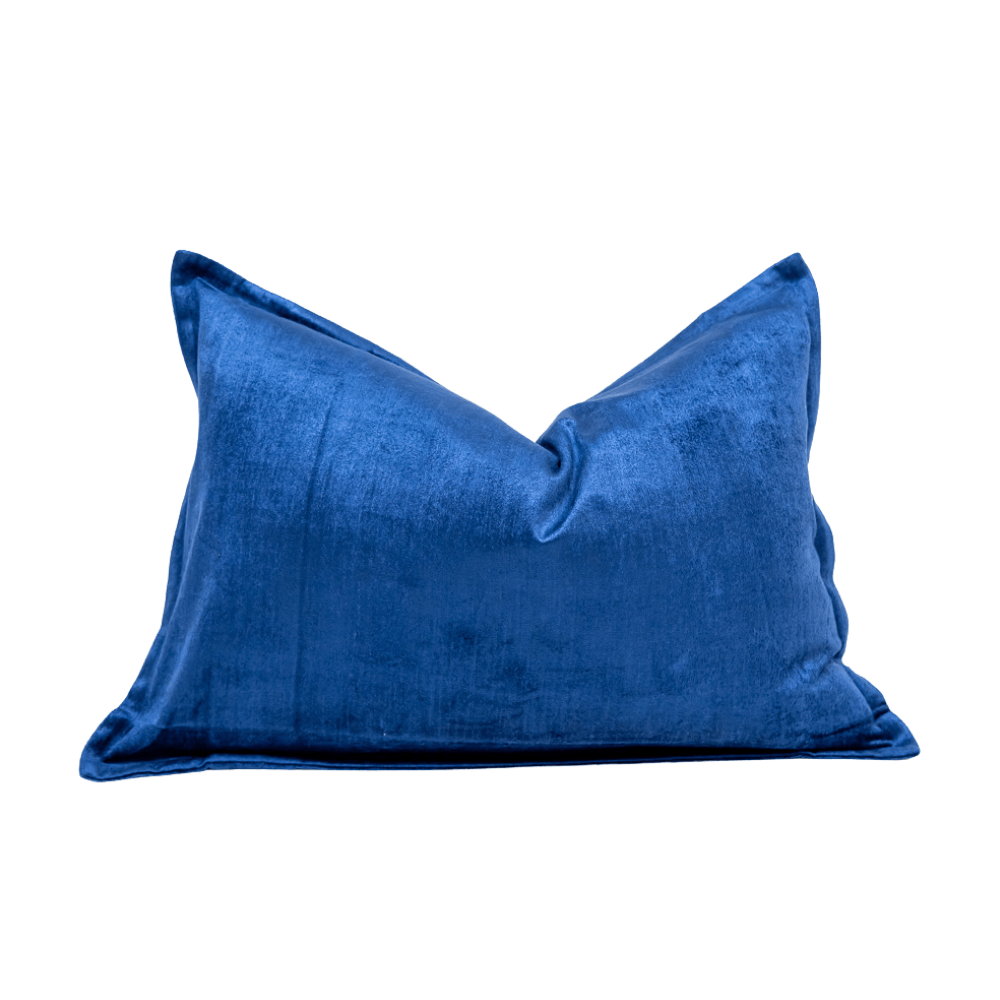 BHD HOME BHD Bespoke Velvet Flange Prussian Blue Medium Lumbar Cushion 40 x 60cm