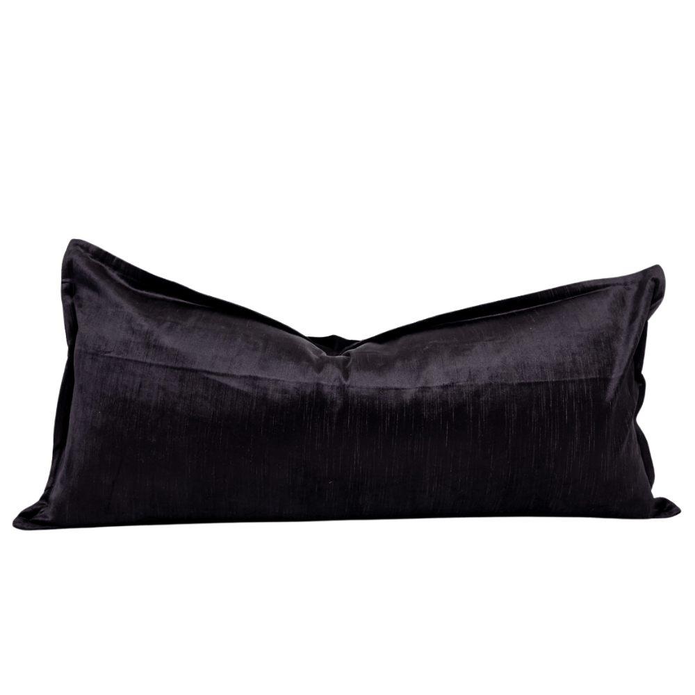 BHD HOME BHD Bespoke Velvet Flange Pure Black Long Lumbar Cushion 40 x 90cm