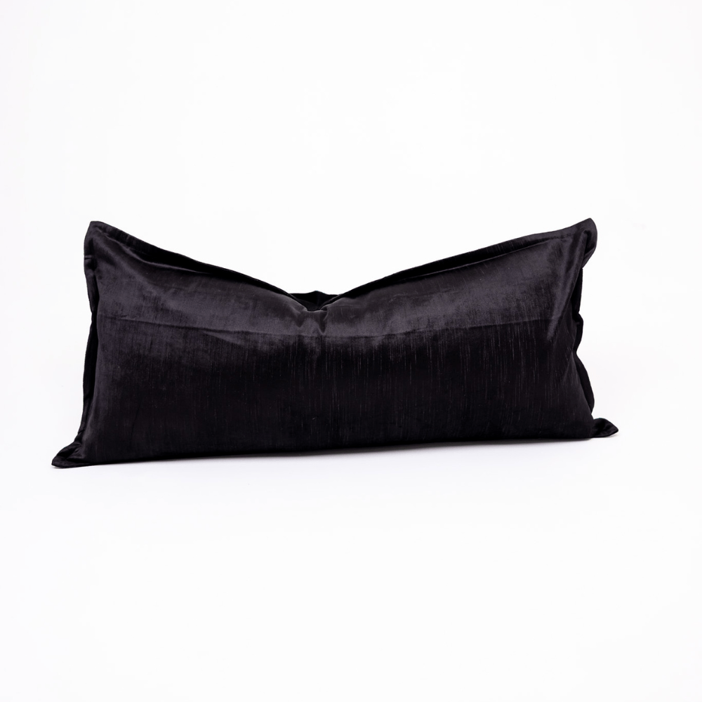 BHD HOME BHD Bespoke Velvet Flange Pure Black Long Lumbar Cushion 40 x 90cm
