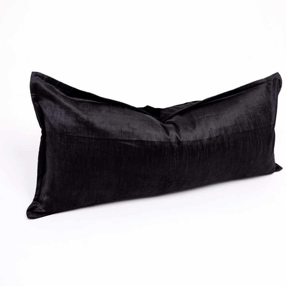 BHD HOME BHD Bespoke Velvet Flange Pure Black Long Lumbar Cushion 40 x 90cm