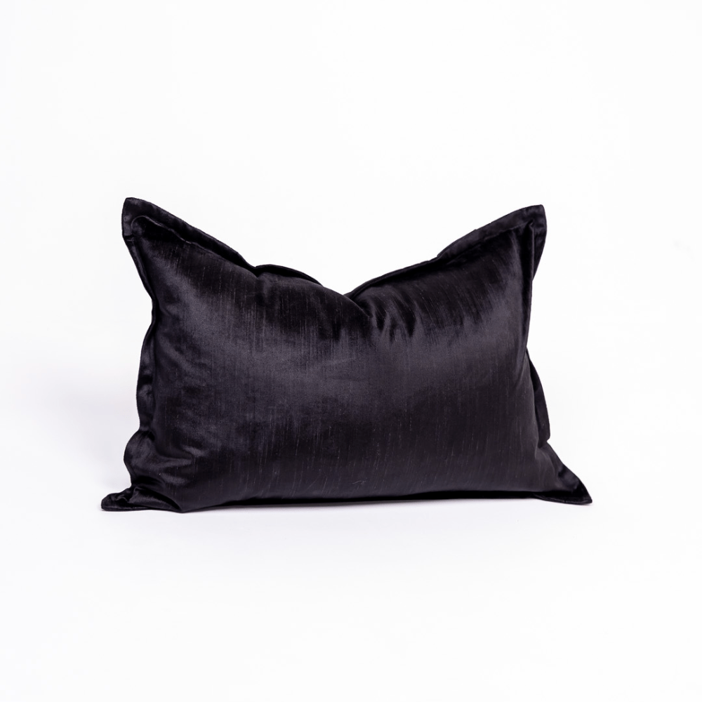 BHD HOME BHD Bespoke Velvet Flange Pure Black Medium Lumbar Cushion 40 x 60cm