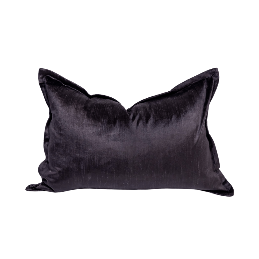 BHD HOME BHD Bespoke Velvet Flange Pure Black Medium Lumbar Cushion 40 x 60cm