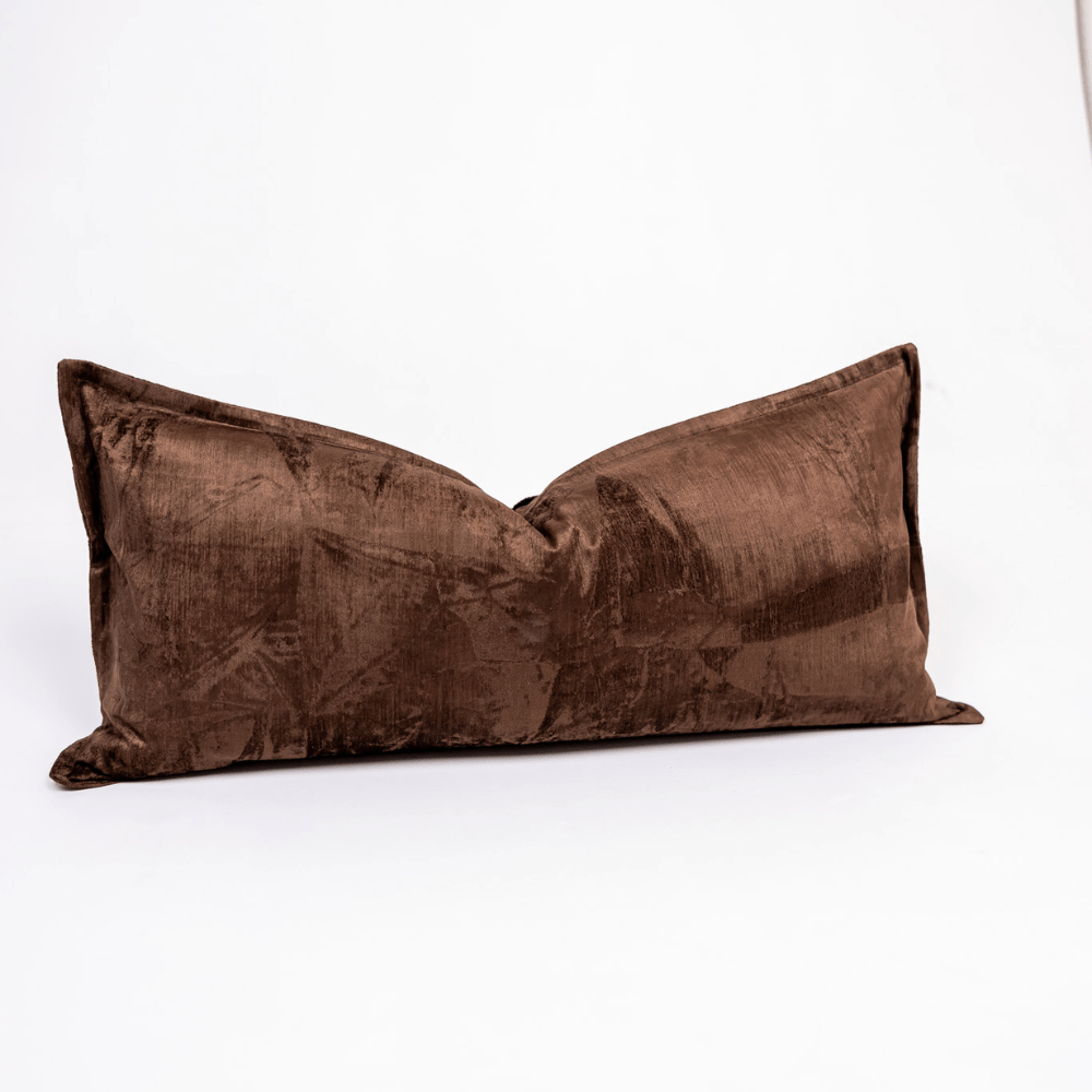BHD HOME BHD Bespoke Velvet Flange Rich Chocolate Long Lumbar Cushion 40 x 90cm