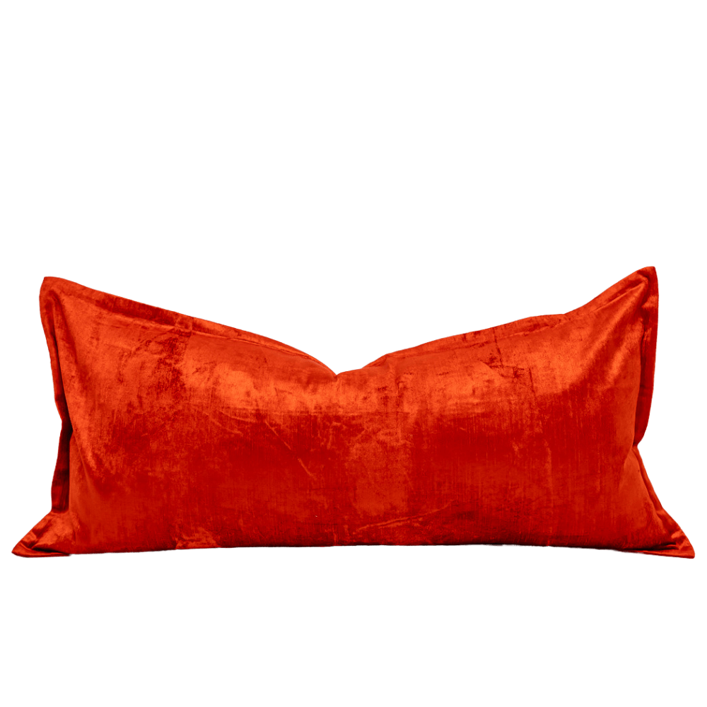 BHD HOME BHD Bespoke Velvet Flange Scarlet Red Long Lumbar Cushion 40 x 90cm