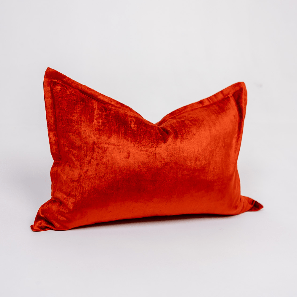 BHD HOME BHD Bespoke Velvet Flange Scarlett Red Medium Lumbar Cushion 40 x 60cm