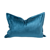 Velvet Flange Teal Bespoke Handmade Velvet Lumbar Cushion