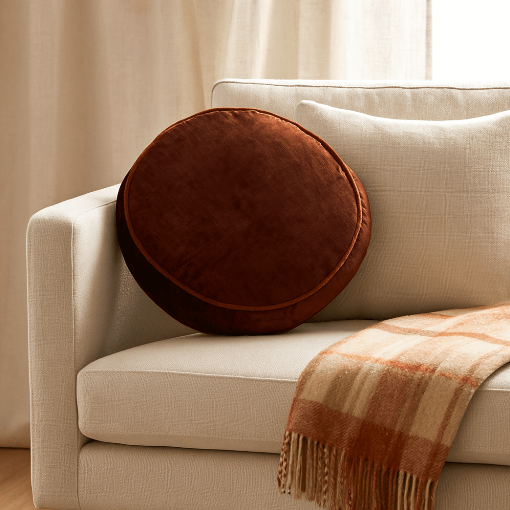 BHD HOME Bolster Cushion Raisin Velvet Bolster Cushion 45 x 45cm Round