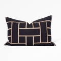 Embroidery Lattice Black Handmade Embroidered Linen Lumbar Cushion — in stock, ready to ship