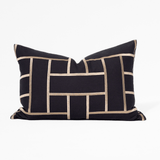 Embroidery Lattice Black Handmade Embroidered Linen Lumbar Cushion