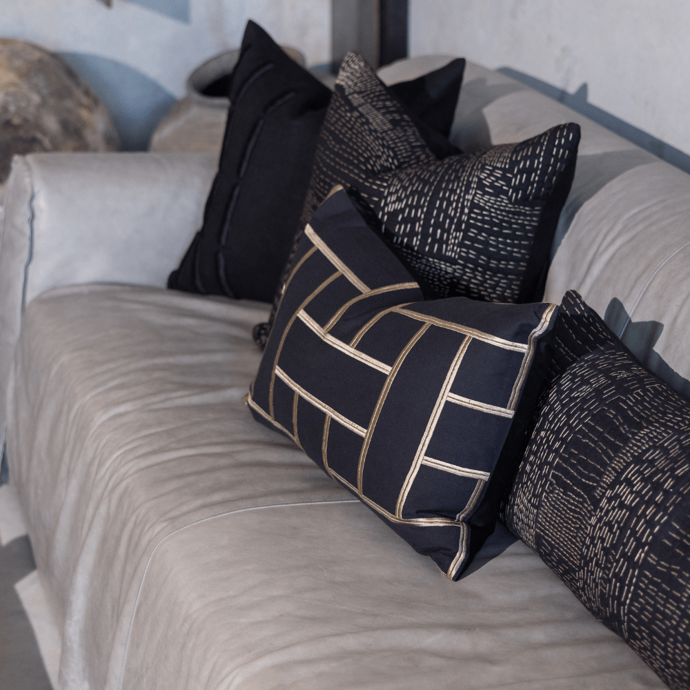 BHD HOME Embroidery Lattice Black Medium Lumbar Cushion 40 x 60cm