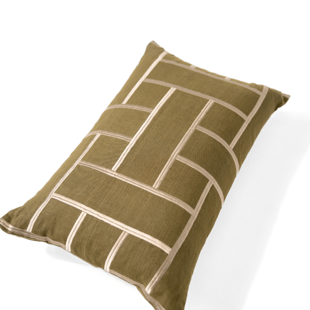 BHD HOME Embroidery Lattice Olive Medium Lumbar Cushion 40 x 60cm