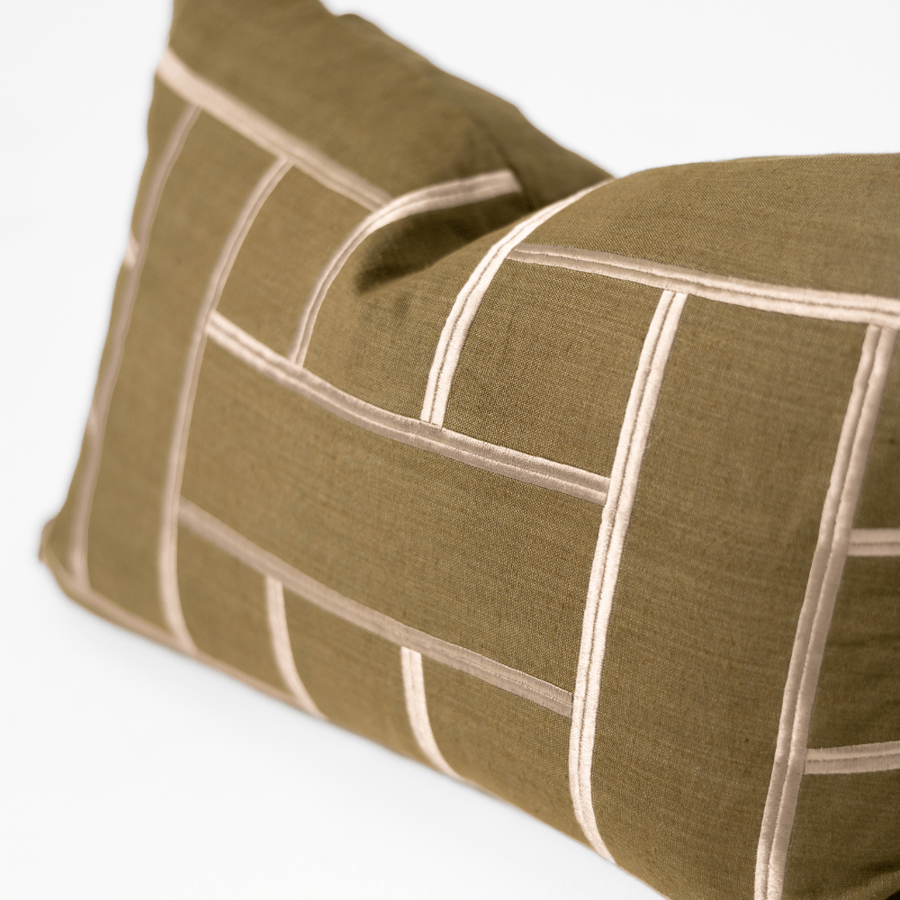 BHD HOME Embroidery Lattice Olive Medium Lumbar Cushion 40 x 60cm