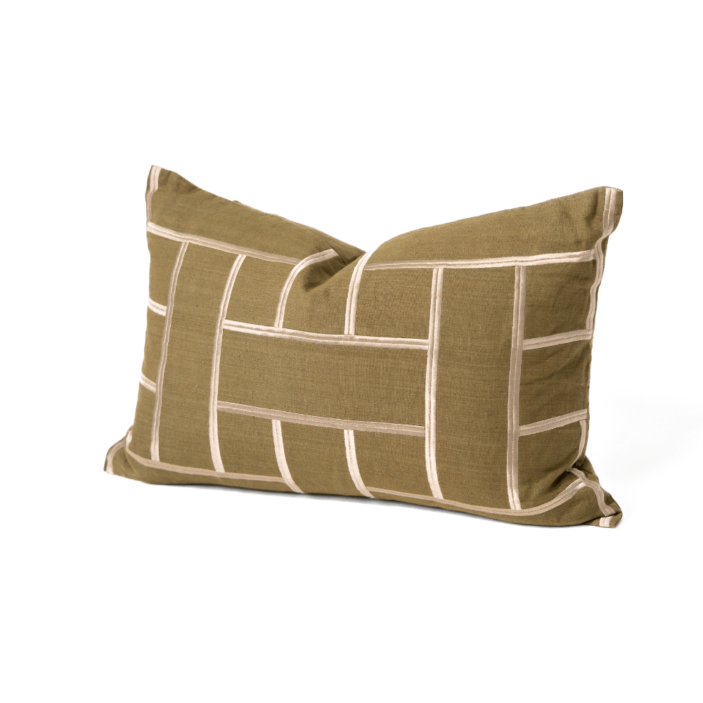 BHD HOME Embroidery Lattice Olive Medium Lumbar Cushion 40 x 60cm