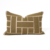 Embroidery Lattice Olive Handmade Embroidered Linen Lumbar Cushion