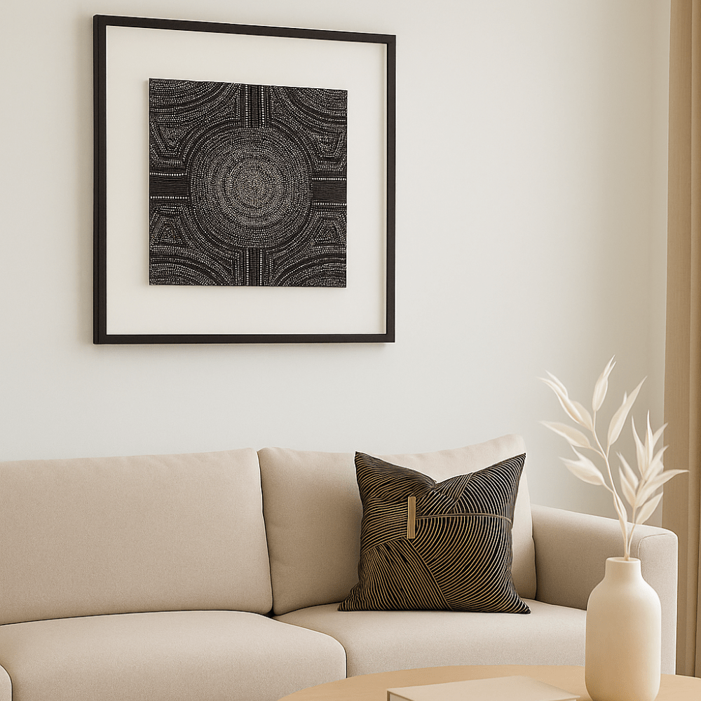 BHD HOME End of Line Black Dreamtime Aboriginal Dot Black Artwork 50 x 50cm
