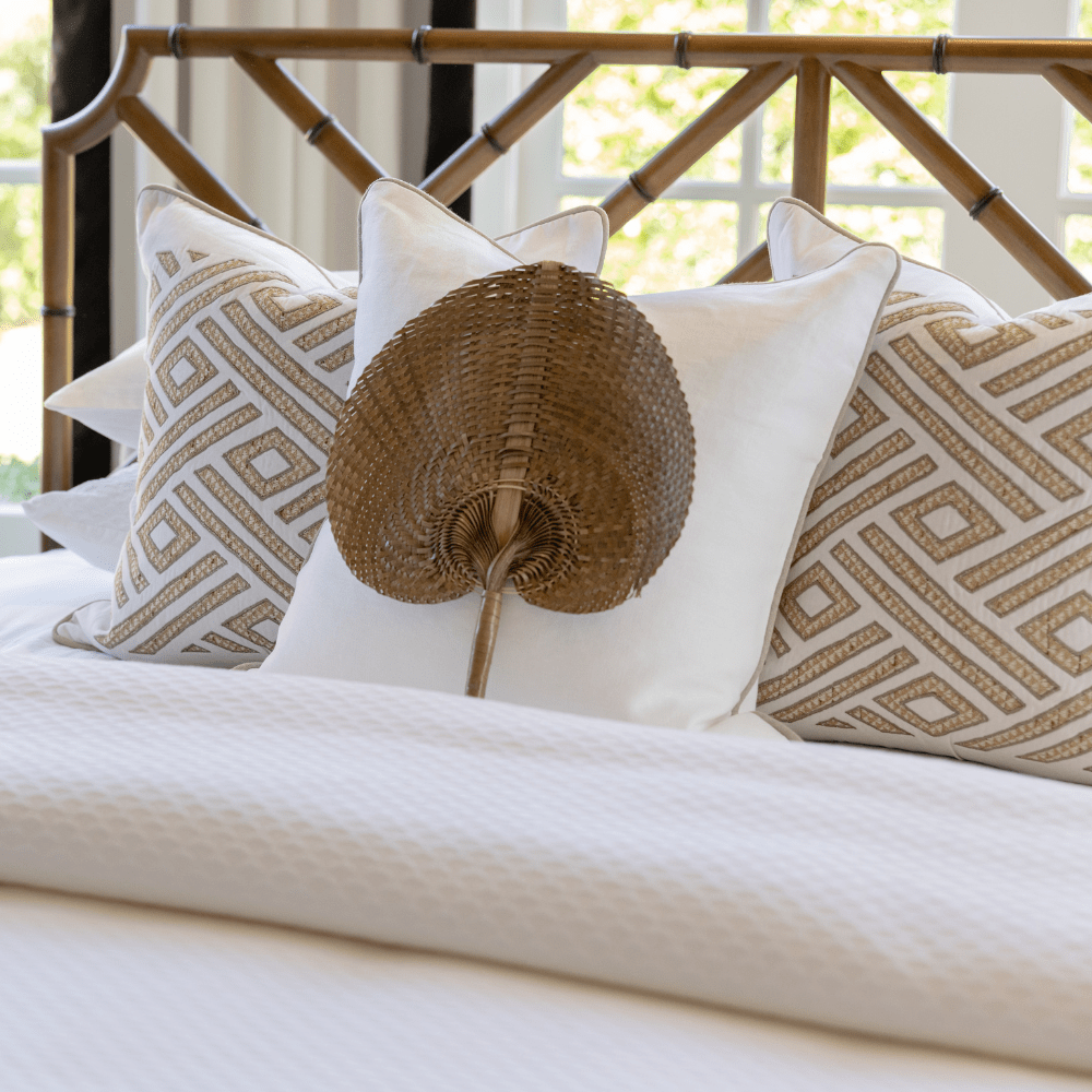 BHD HOME End of Line Natural Raffia Fan White & White Lounge Cushion 55 x 55cm