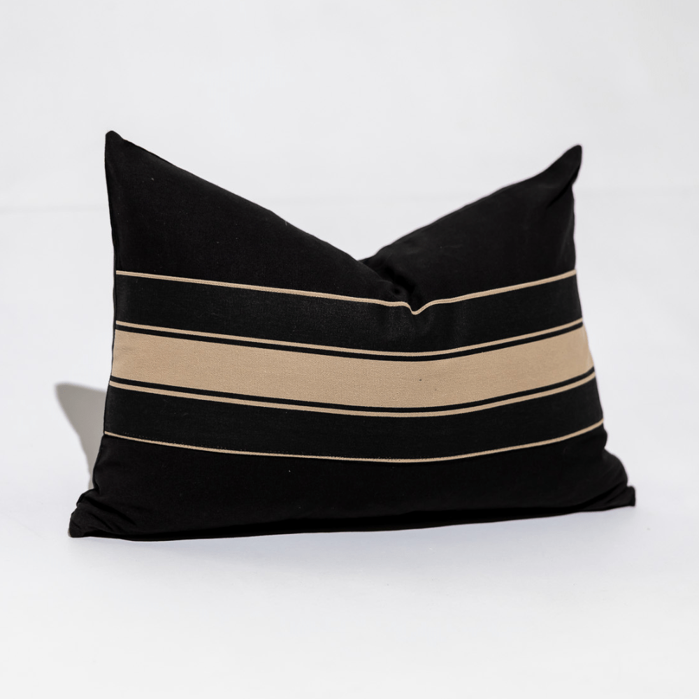 BHD HOME End of Line Ticking Stripe Black & Natural Lumbar Cushion 35 x 53cm