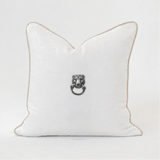 Creature Lion Head Silver White & Natural Handmade Metal Embellished Cushion Cover