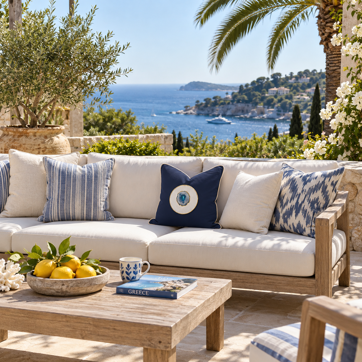 BHD HOME featurecushion Outdoor Blue Agate Slice Piped Navy Lounge Cushion – UV Resistant