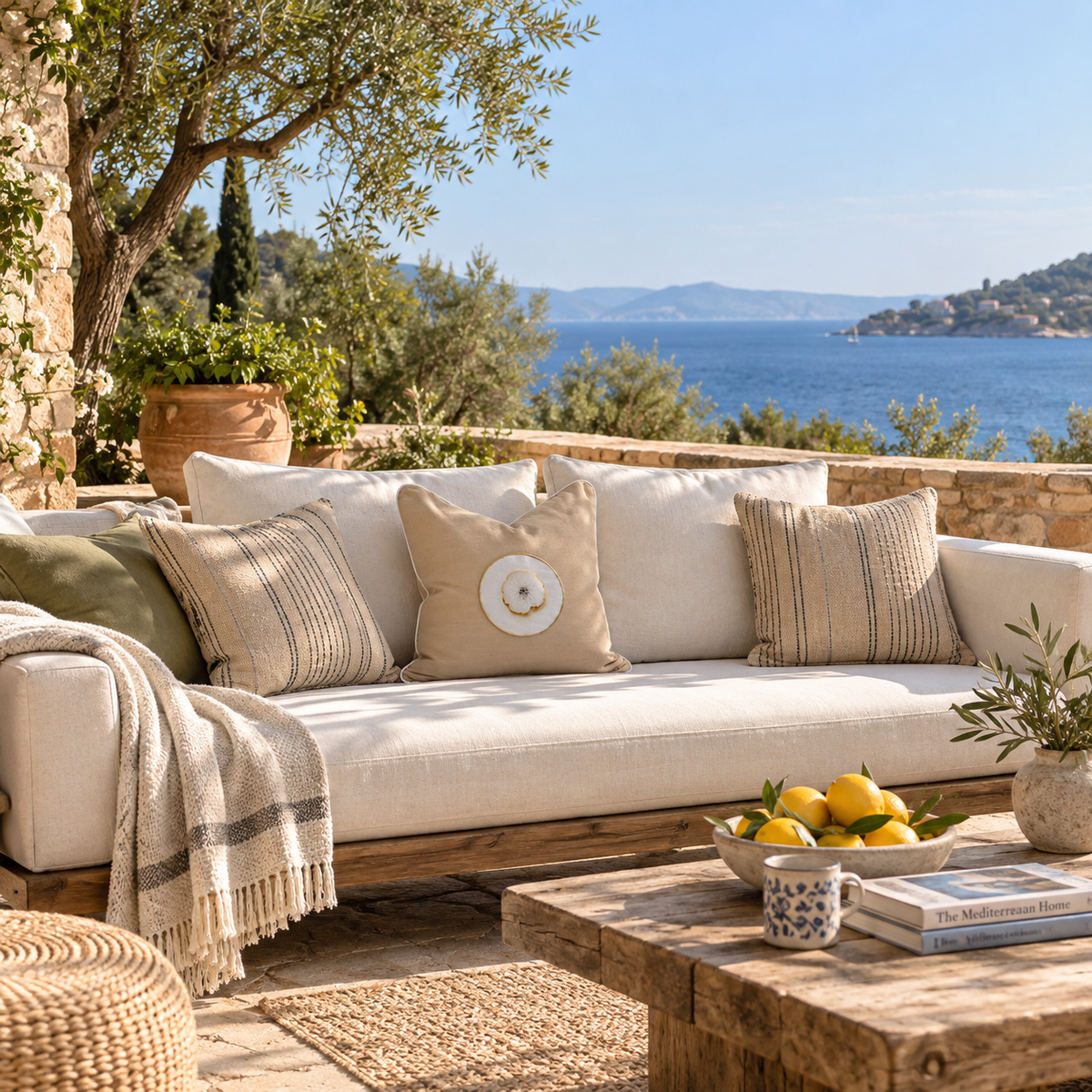 BHD HOME featurecushion Outdoor White Agate Slice Piped Heather Beige Lounge Cushion – UV Resistant