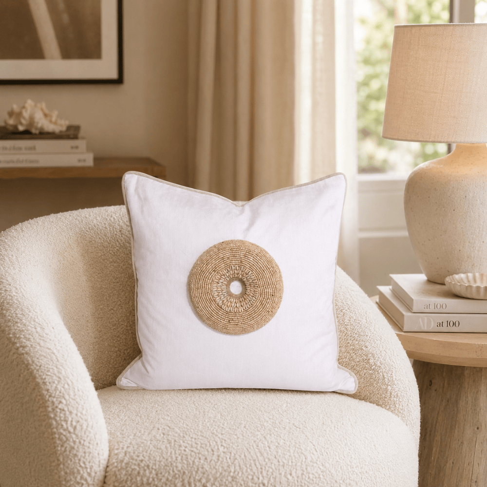 BHD HOME featurecushion Shell Ring Natural Embellished Cushion Cover