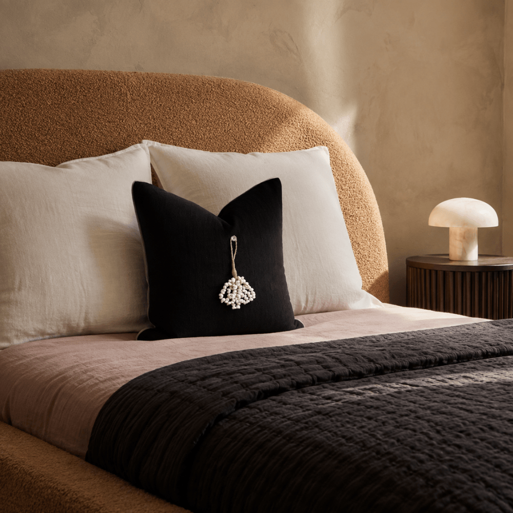 BHD HOME featurecushion Shell Waterfall Black & Natural Handmade Shell Embellished Cushion Cover