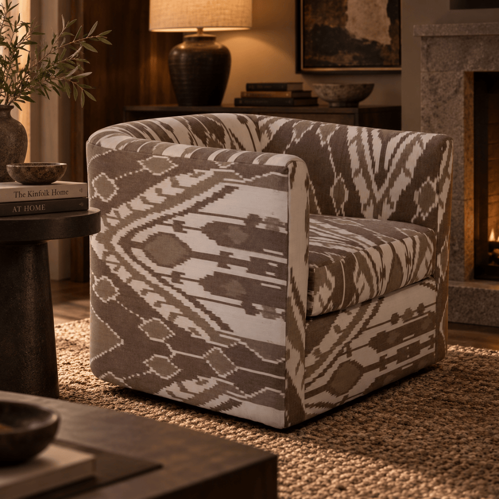 BHD HOME Furniture Cacao Ikat Harlequin Barrel Chair