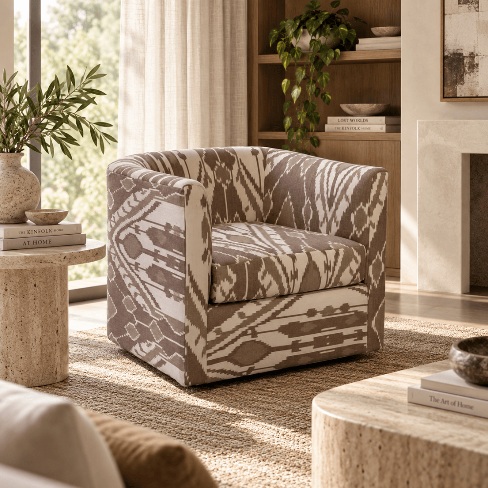 BHD HOME Furniture Cacao Ikat Harlequin Barrel Chair