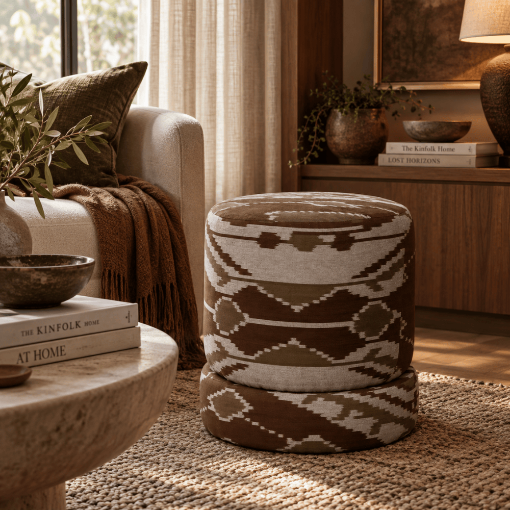 BHD HOME Furniture Cacao Ikat Totem Ottoman