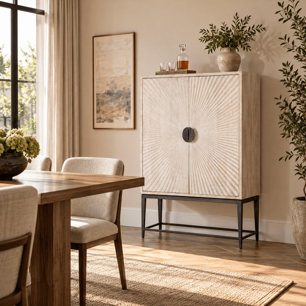 BHD HOME Furniture Ellen Bar Cabinet - Wood Light Whitewashed