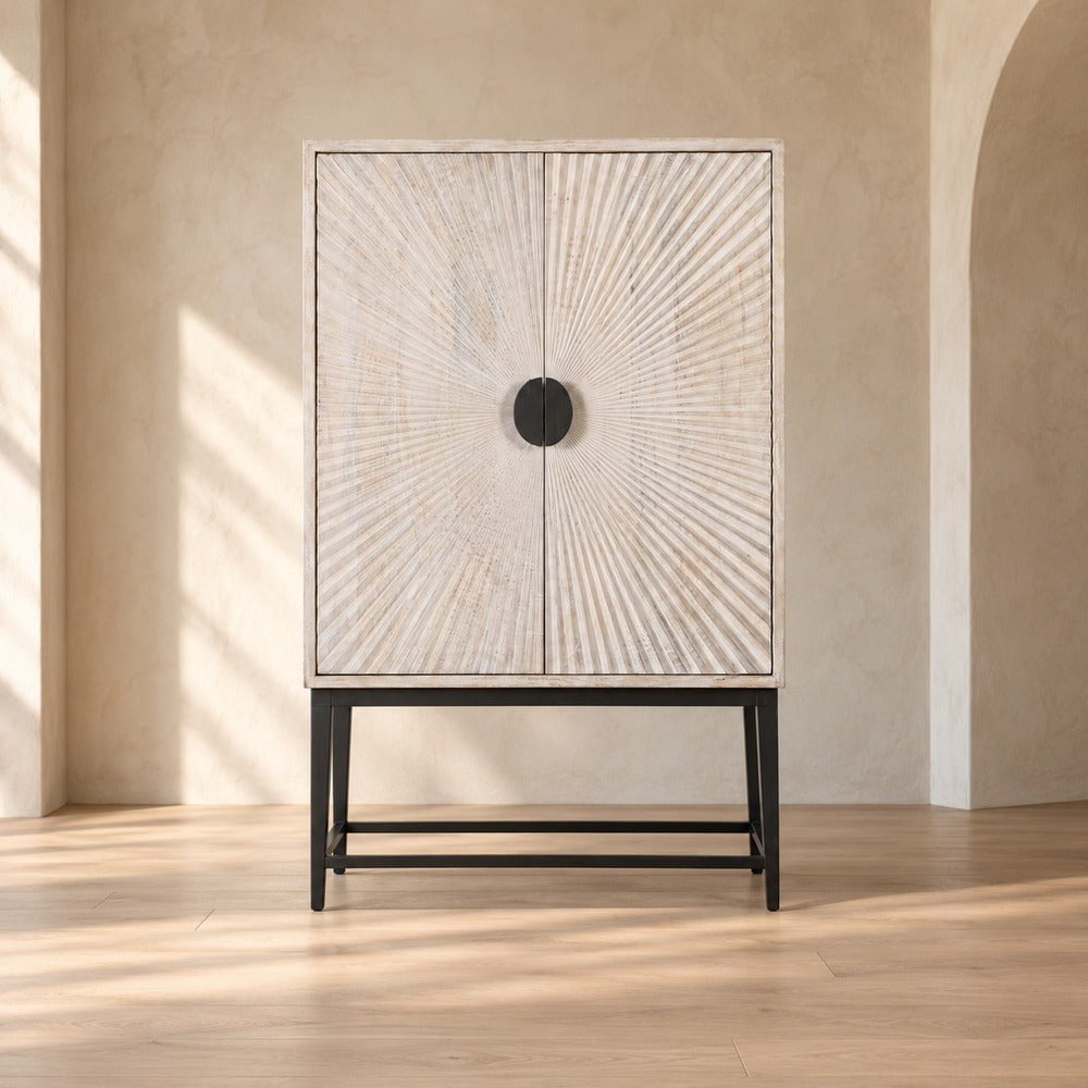 BHD HOME Furniture Ellen Bar Cabinet - Wood Light Whitewashed