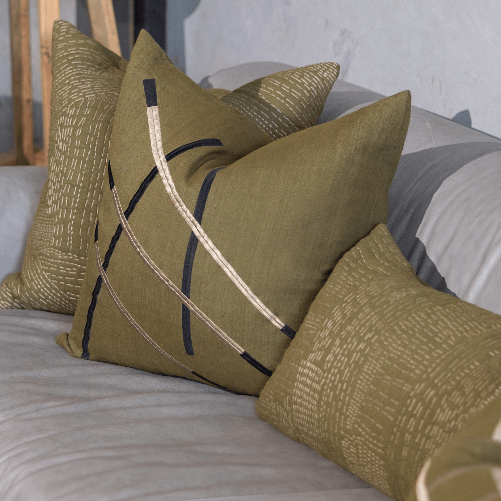 BHD HOME Gudri Corners Olive Lounge Cushion 55 x 55cm