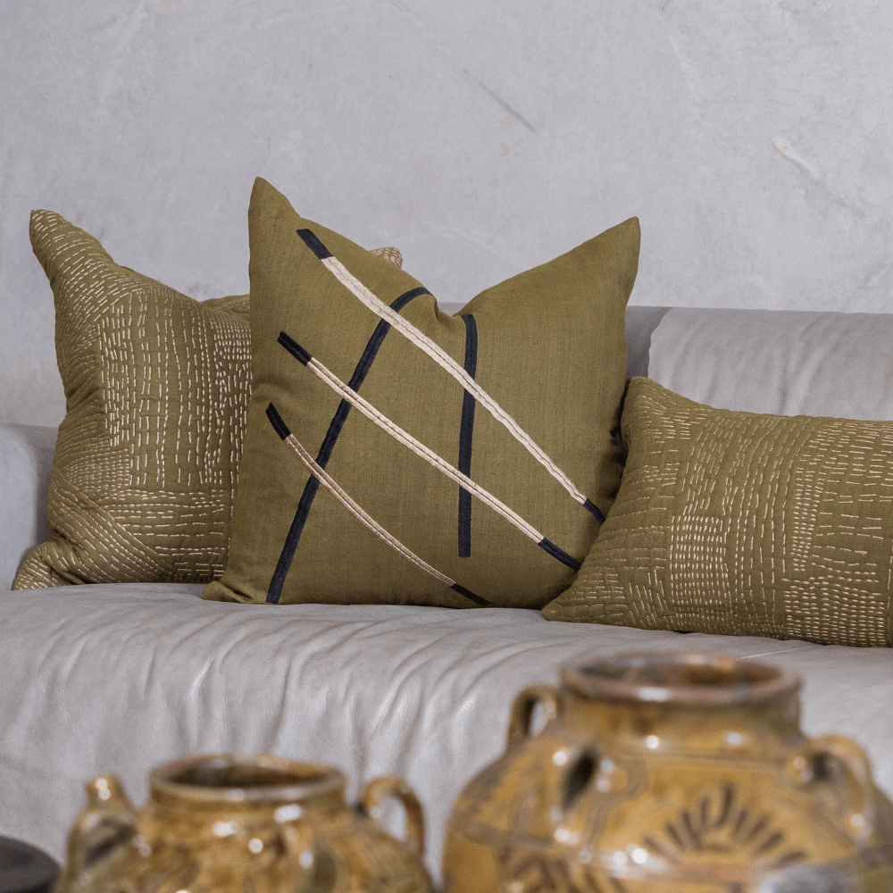 BHD HOME Gudri Corners Olive Lounge Cushion 55 x 55cm