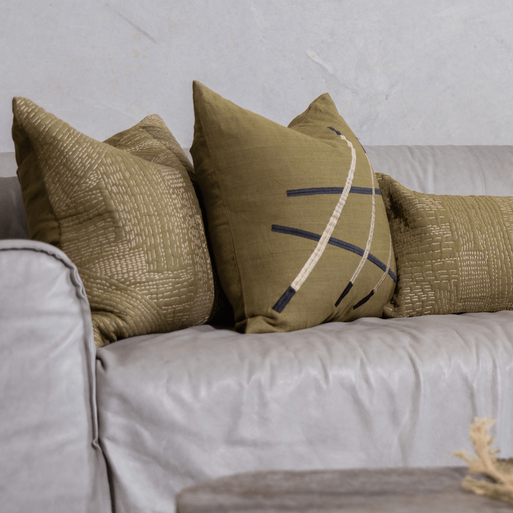 BHD HOME Gudri Corners Olive Lounge Cushion 55 x 55cm