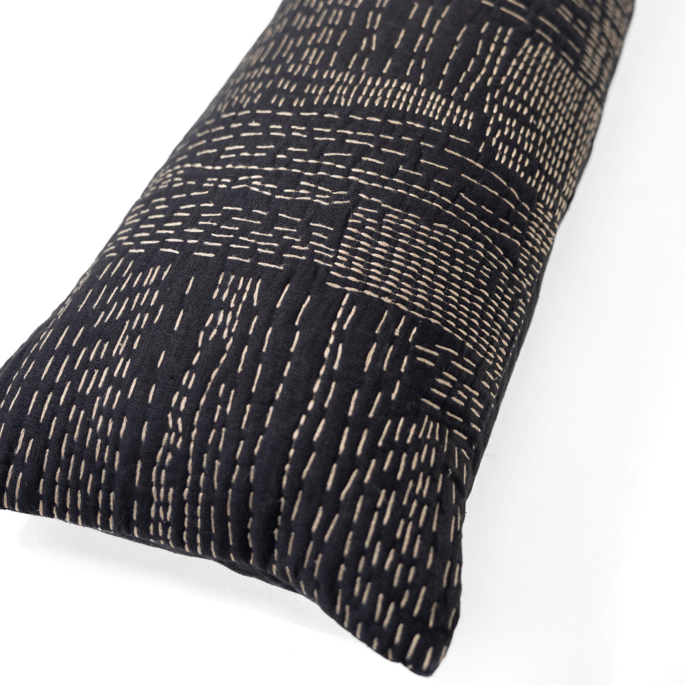 BHD HOME Gudri Patch Black Long Lumbar Cushion 35 x 90cm