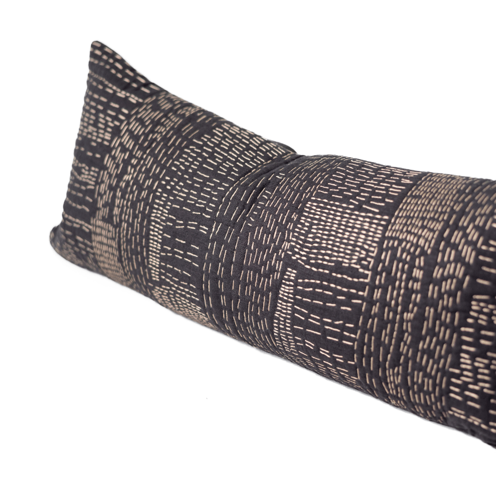 BHD HOME Gudri Patch Black Long Lumbar Cushion 35 x 90cm