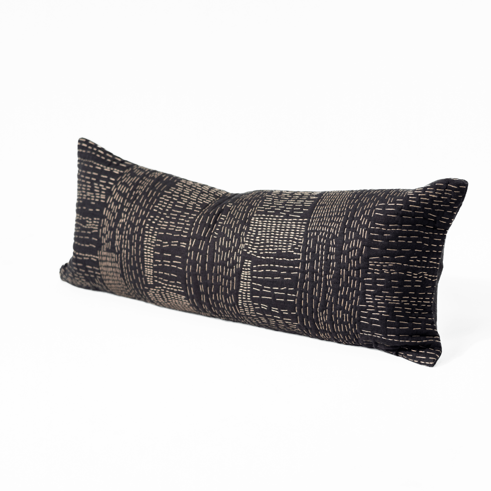 BHD HOME Gudri Patch Black Long Lumbar Cushion 35 x 90cm