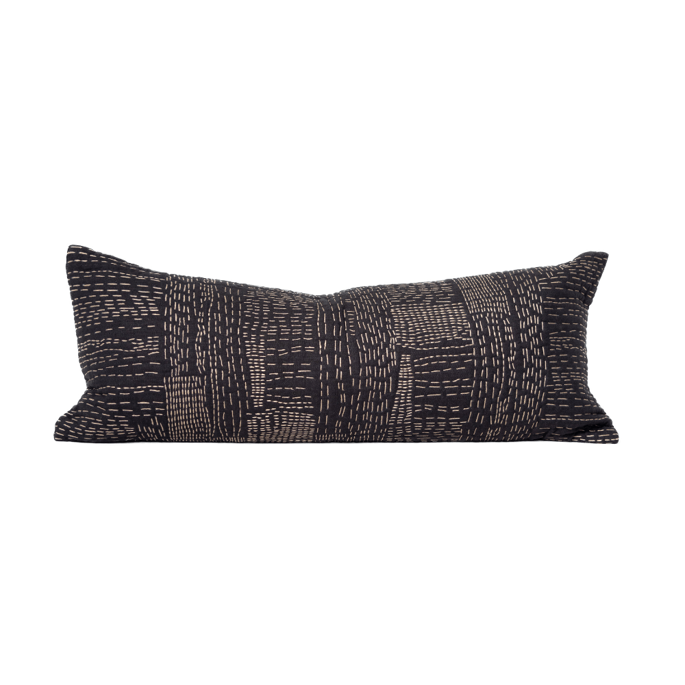 BHD HOME Gudri Patch Black Long Lumbar Cushion 35 x 90cm