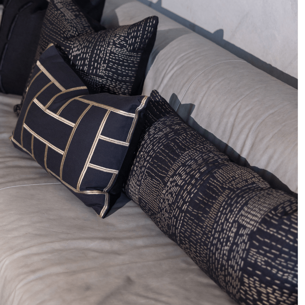 BHD HOME Gudri Patch Black Long Lumbar Cushion 35 x 90cm