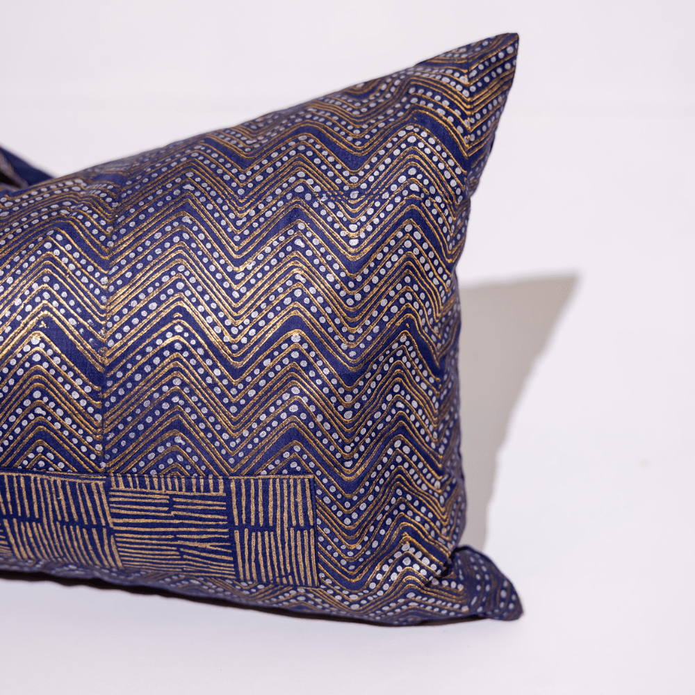 BHD HOME Hand Block Print Zig Zag Navy 40 x 60cm