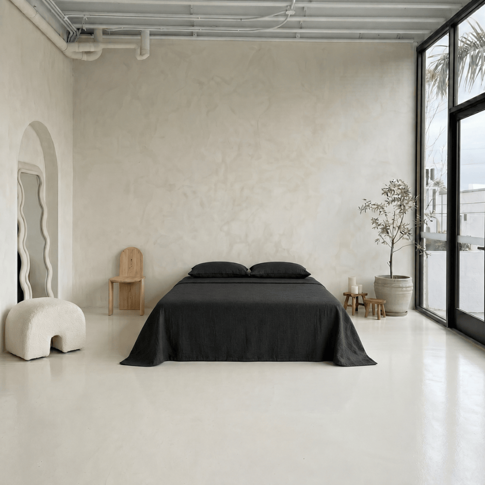 BHD HOME Handwoven Linen Black Bed Cover Limited Edition