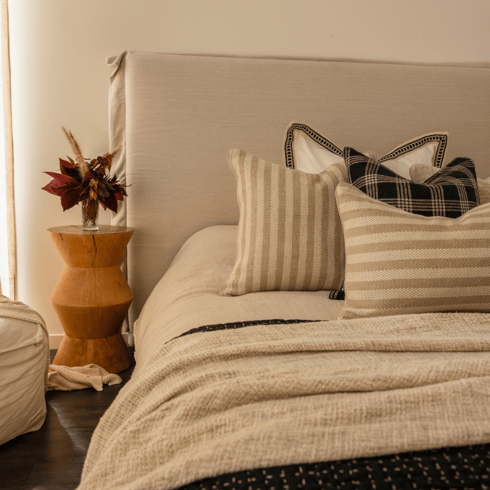 BHD HOME Leeds Wide Stripe Cushion in Wheat