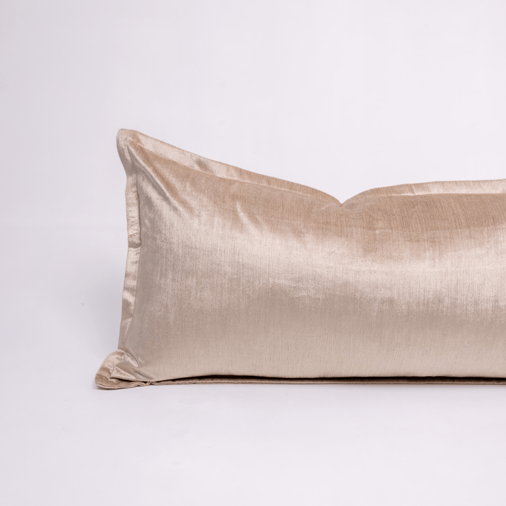 BHD HOME Long Lumbar Cushion Velvet Flange Oyster Beige Handmade Velvet Long Lumbar Cushion