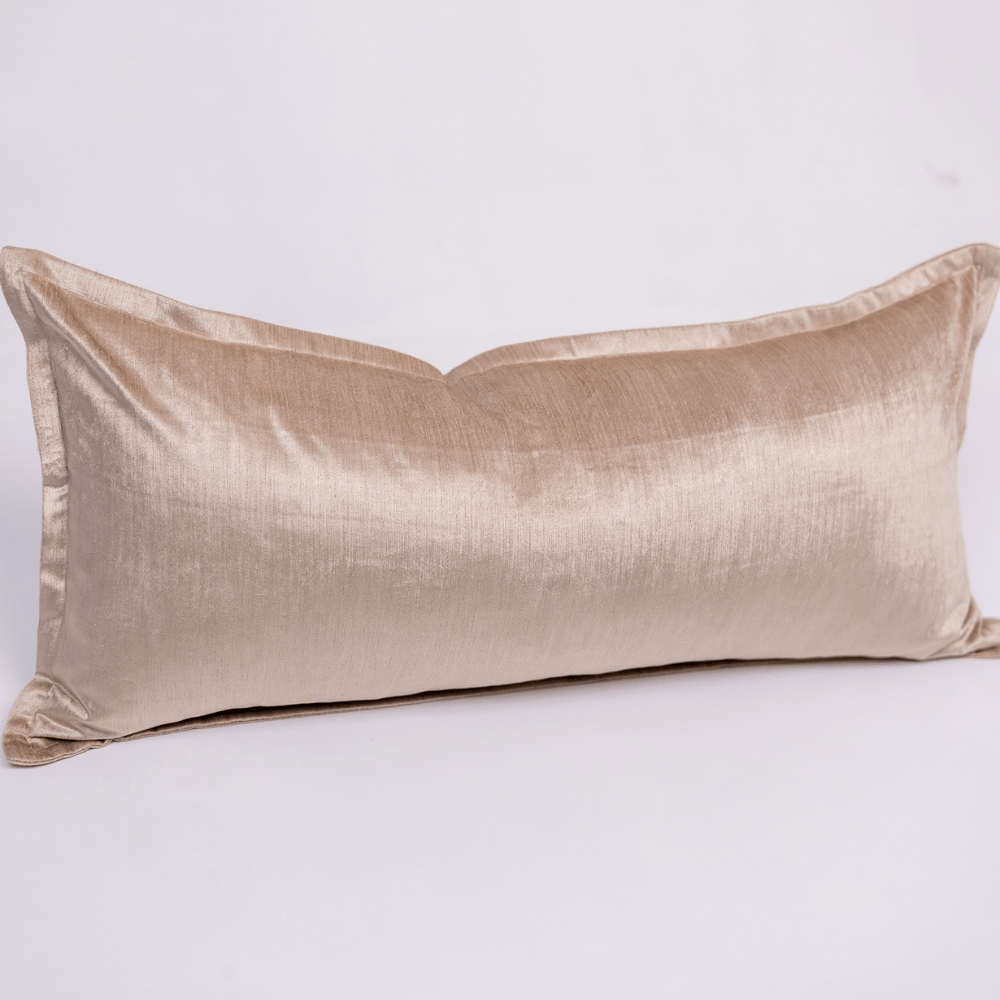 BHD HOME Long Lumbar Cushion Velvet Flange Oyster Beige Handmade Velvet Long Lumbar Cushion