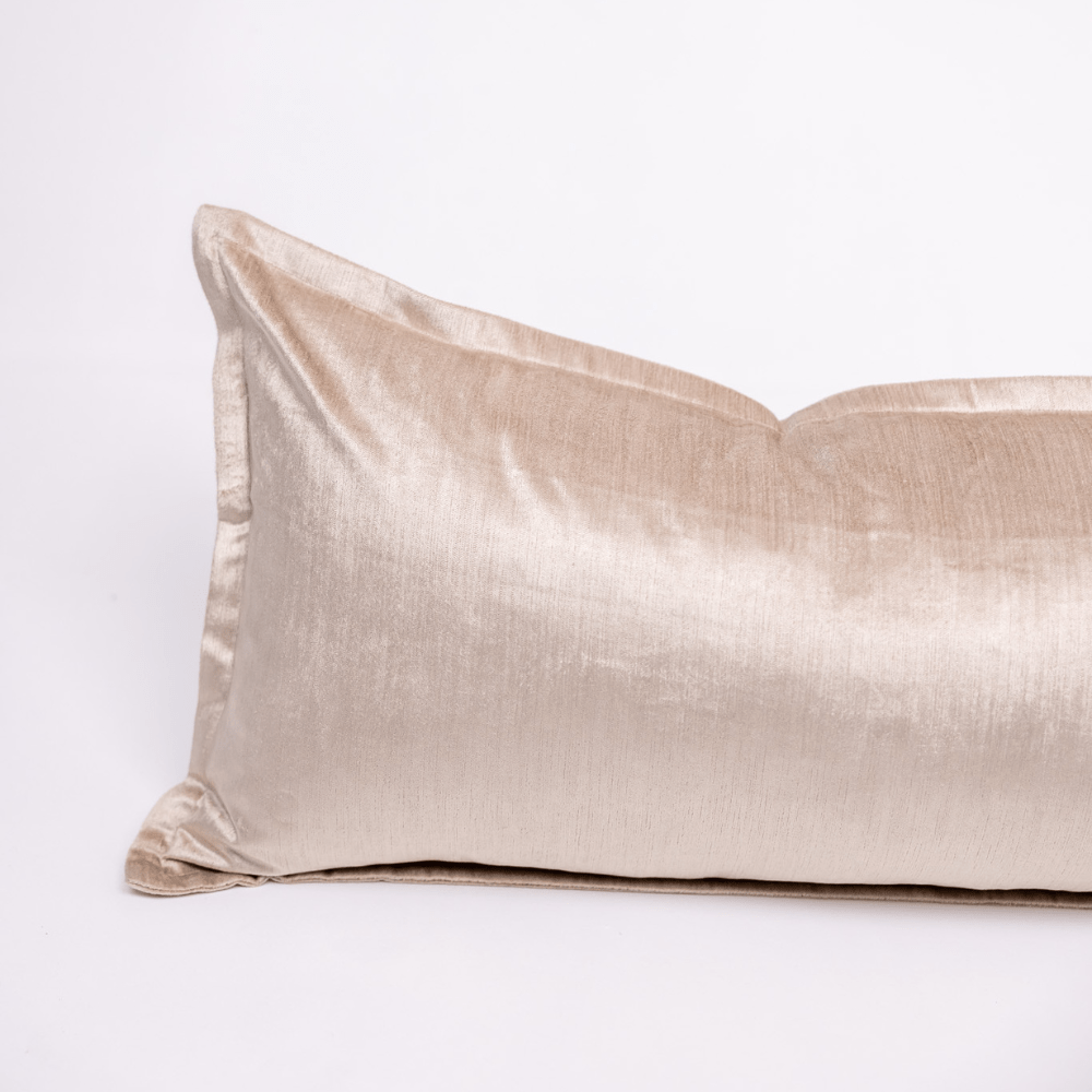 BHD HOME Long Lumbar Cushion Velvet Flange Oyster Beige Handmade Velvet Long Lumbar Cushion